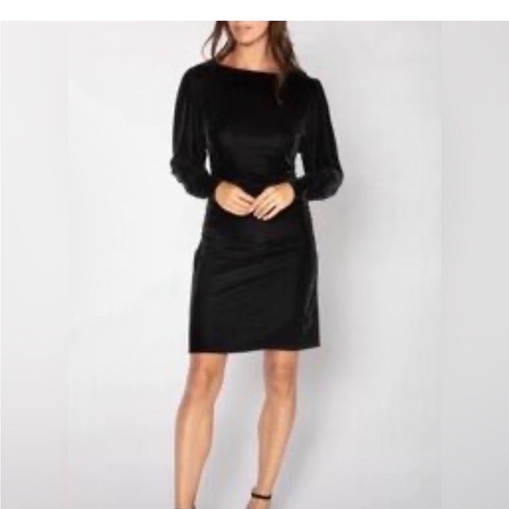 S'edge Small Black Velvet Knee Length Party Dress Long Sleeve